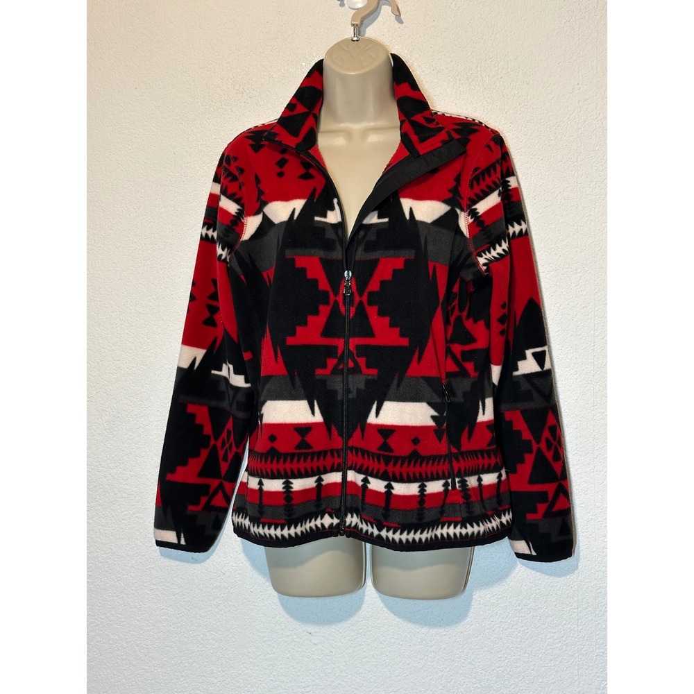 Lauren Active Ralph Lauren Fleece Jacket Red Southwestern Aztec Full Zip Medium